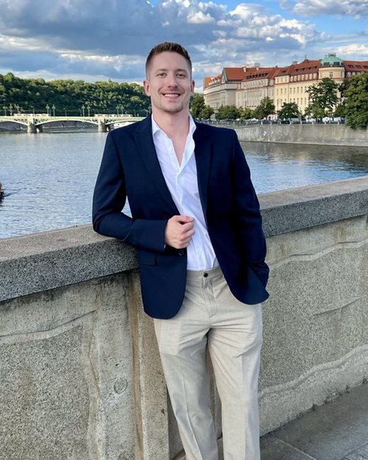 Alex Seipel on the Vltava embankment in Prague